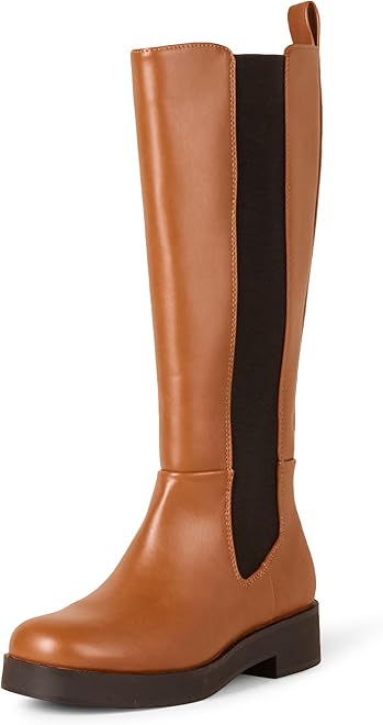 Women's Tall Gusset Boots, Chunky Heel, Square Toe