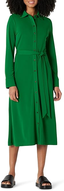Women's Regular-Fit Matte Jersey Midi Length Shirt Dress